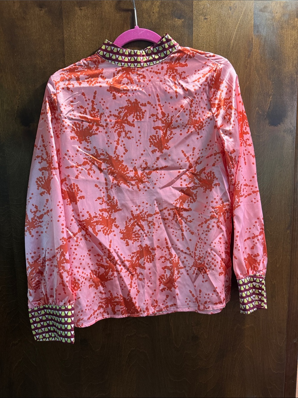 Vintage 70’s. Women's Pink & Red Printed Long-Sleeve Top